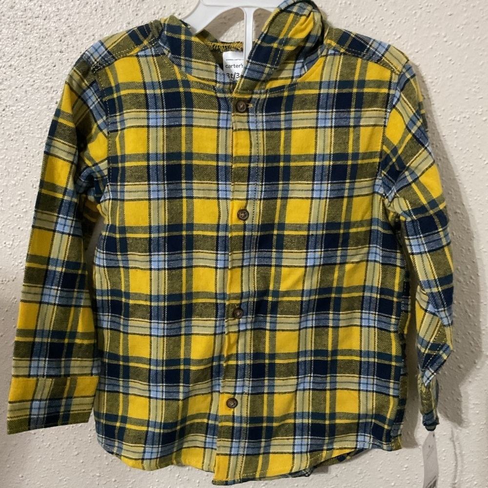 Toddler Boys Soft Cotton Blue & Yellow Plaid Button-Front Shirt. Size 3T NWT